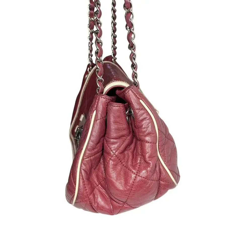 Chanel East West Accordion Flap Bag Red Caviar Leather Silver Hardware w/ COA